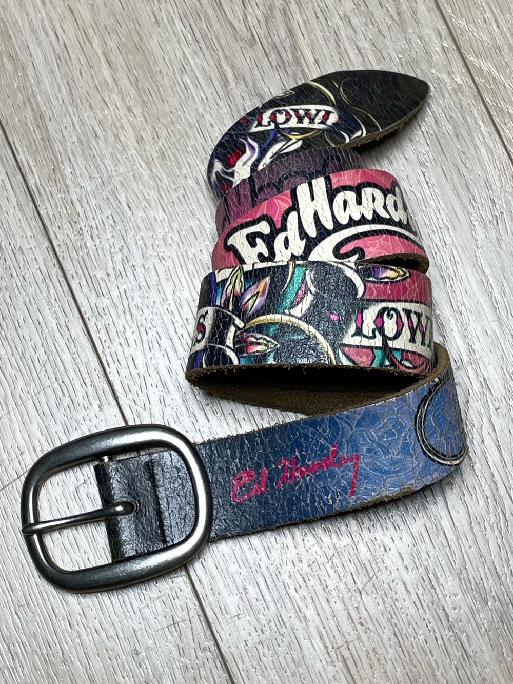 Vintage Ed Hardy “Love Kills Slowly” D Ring Leather Belt